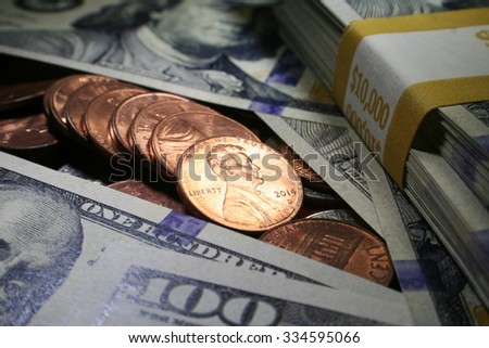 Pennies close up stock photo high quality