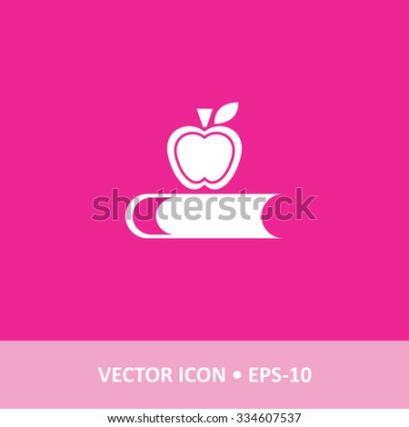Icon of Book & Apple on Magenta Color Background. Eps-10.