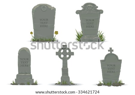 Set of Tombstones are made from stone and looking very old, vector Royalty-Free Stock Photo #334621724