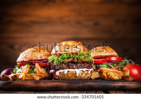 Close-up of home made burgers Royalty-Free Stock Photo #334701605