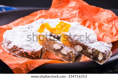 Panforte traditional christmas cake, fruitcake or peppered bread typical cake of Siena.