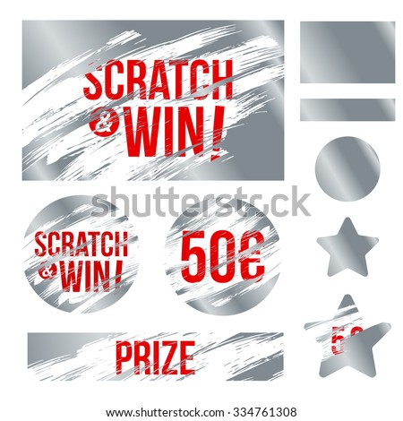 Letters scratch and win. With effect from scratch marks. Suitable for scratch card game and win. vector Royalty-Free Stock Photo #334761308