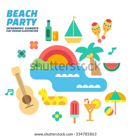 Beach party , Flat Design Elements. Vector Illustration.