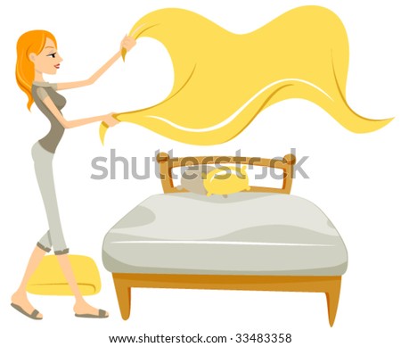 Woman changing Bed Linen - Vector