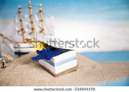 Holiday by the sea, gull, lantern, ship