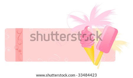 Summer banners with ice-creams, palm and floral ornament