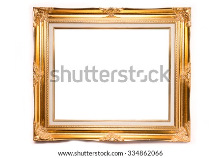 Gold luxury Louise photo frame over white background,isolated object and copy space