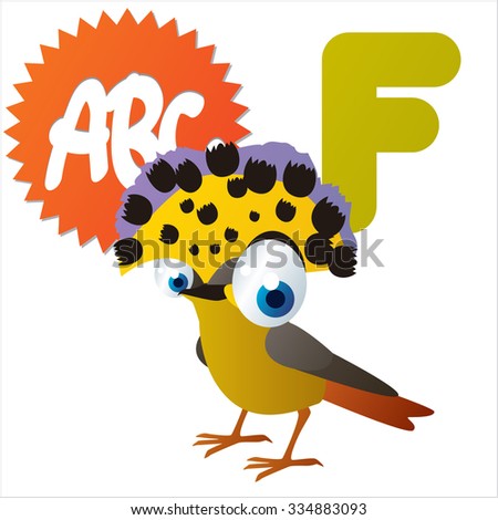 vector cartoon funny animals alphabet: F is for Flycatcher