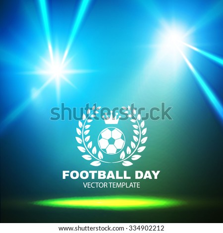 Football Field with Bright Stadium Shining Lights. Football Day & Sport Background. Vector illustration.
