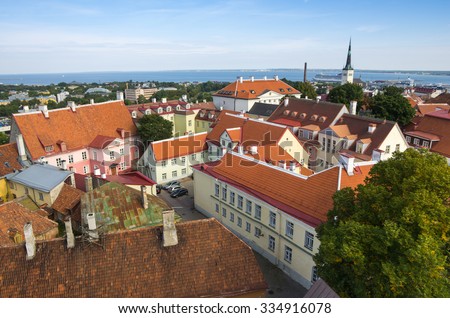 Top view on beautiful colorful buildings of Old Town, TALLINN, ESTONIA