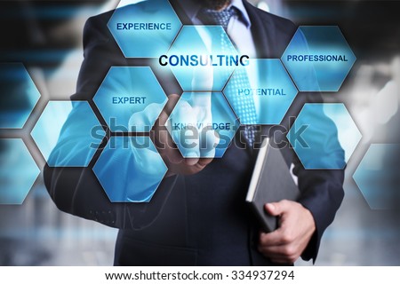 consulting concept man selecting and pressing consulting.