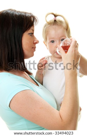 Picture of happy mother with baby over white