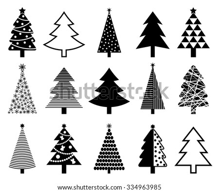Christmas tree icon collection. Isolated on white background. Vector illustration 