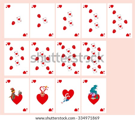playing cards. Alice in Wonderland. suit. patterns of roses, cards. hearts