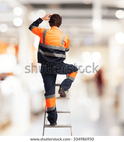 happy worker man with stair