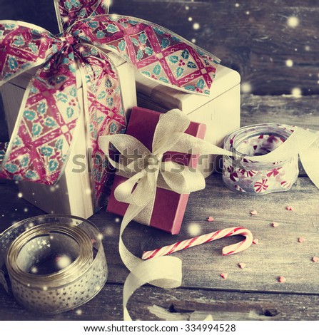 Christmas decorations and gifts in vintage style / toned pictures