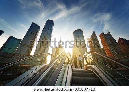 escalator in Shanghai lujiazui financial center, China