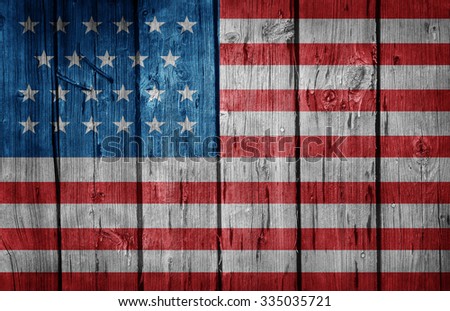 USA flag painted on old wooden background