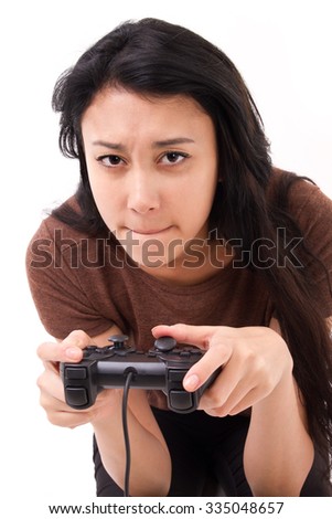 stressed, exited female gamer isolated