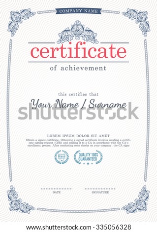 Vector vintage style certificate template.