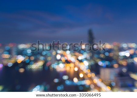 Nigh city light blurred, aerial view, abstract bokeh background