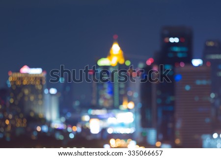 Abstract blurred bokeh lights night view of city downtown