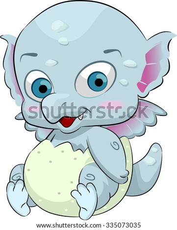 Illustration of a Cute Baby Dragon Coming Out of an Egg