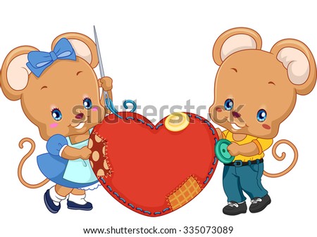Illustration of a Pair of Mice Holding a Heart Shaped Cushion