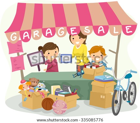 Illustration of Kids Manning a Garage Sale Booth