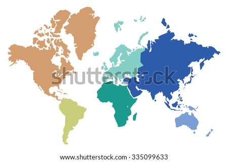 World map colored continents