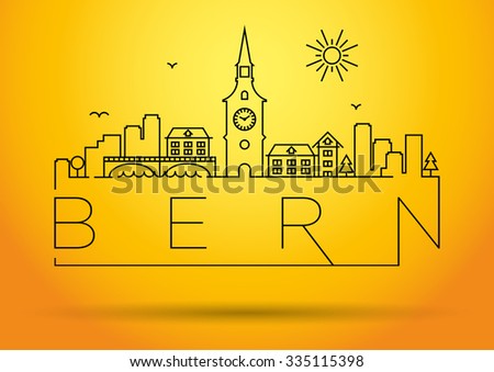 Linear Bern City Silhouette with Typographic Design