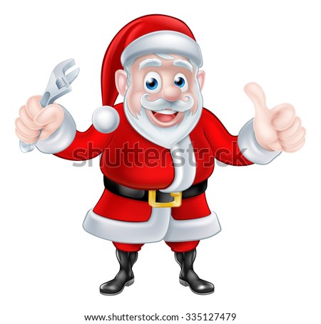 Christmas cartoon Santa Claus giving a thumbs up and holding wrench spanner