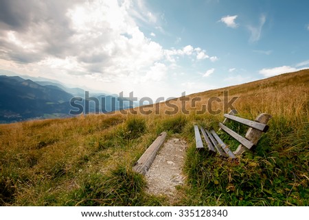 bench and the table for relaxing with a view on the Alps in Austria