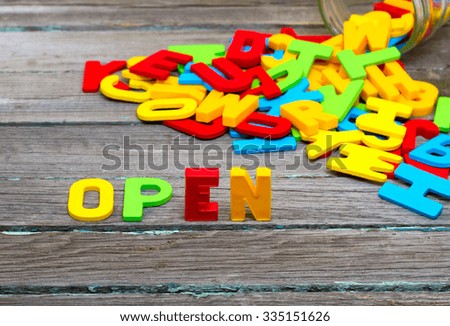 Open text on wood background