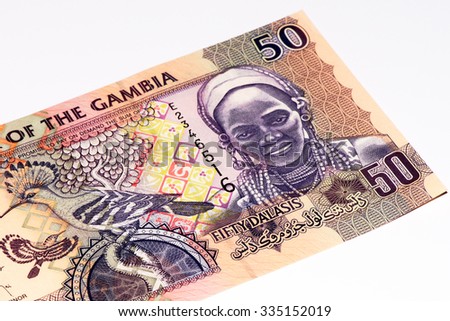 50 Gambian dalasi bank note. Gambian dalasi is the national currency of Gambia