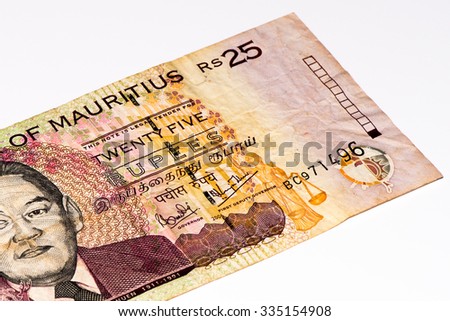25 Mauritian rupees bank note. Mauritian rupee is the main currency of Mauritius