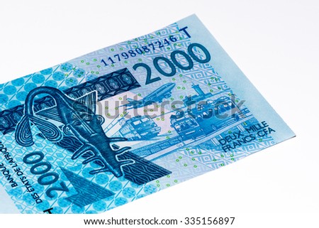 2000 CFA franc bank note. CFA franc is used in 14 African countries.