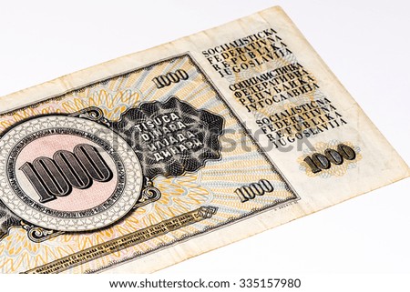 1000 Yugoslavian dinars bank note.