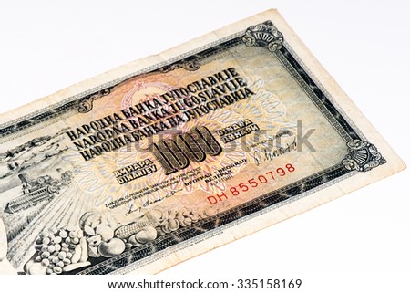 1000 Yugoslavian dinars bank note.