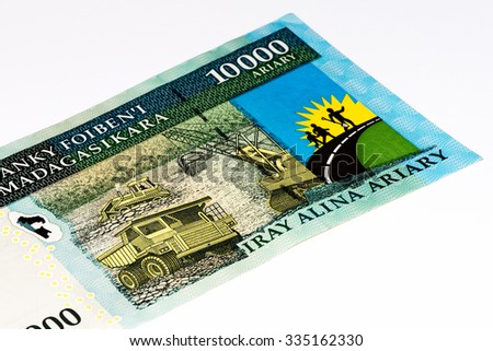10000 Malagasy ariary bank note of Madagascar. Malagasy ariary is the national currency of Madagascar