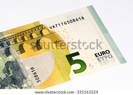 5 euros bank note. Euro is the national currency of the European Union