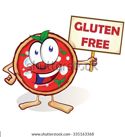 fun pizza cartoon with gluten free signboard 