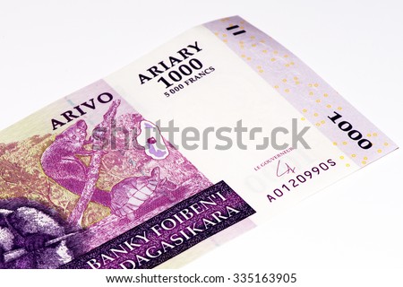 1000 Malagasy ariary bank note of Madagascar. Malagasy ariary is the national currency of Madagascar
