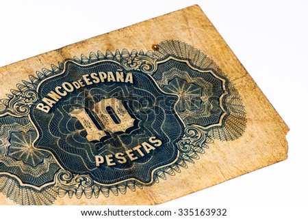 10 Spanish pesetas bank note. Peso is the former currency of Spain