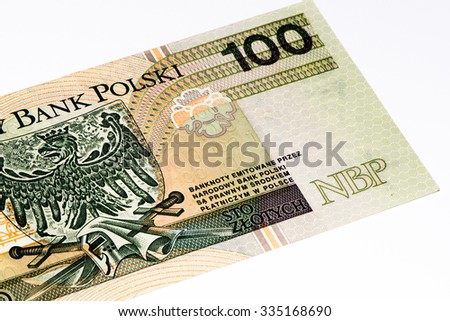 100 Polish zloty bank note. Zloty is the national currency of Poland