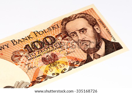 100 Polish zloty bank note. Zloty is the national currency of Poland