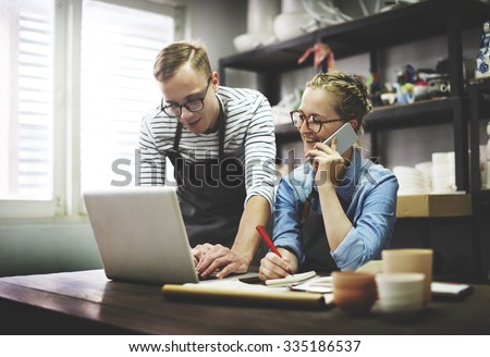 Craftsman Browsing Laptop Connection Technology Concept