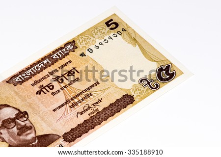 5 taka bank note. Taka is the national currency of Bangladesh
