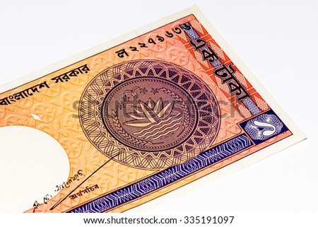 1 taka bank note. Taka is the national currency of Bangladesh