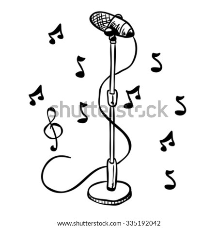 simple black and white microphone on a stand cartoon